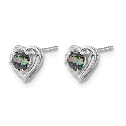14k White Gold Mystic Fire Topaz and Real Diamond Heart Earrings
