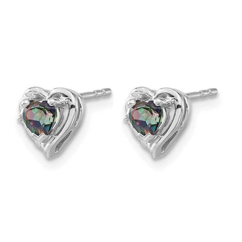 14k White Gold Mystic Fire Topaz and Real Diamond Heart Earrings