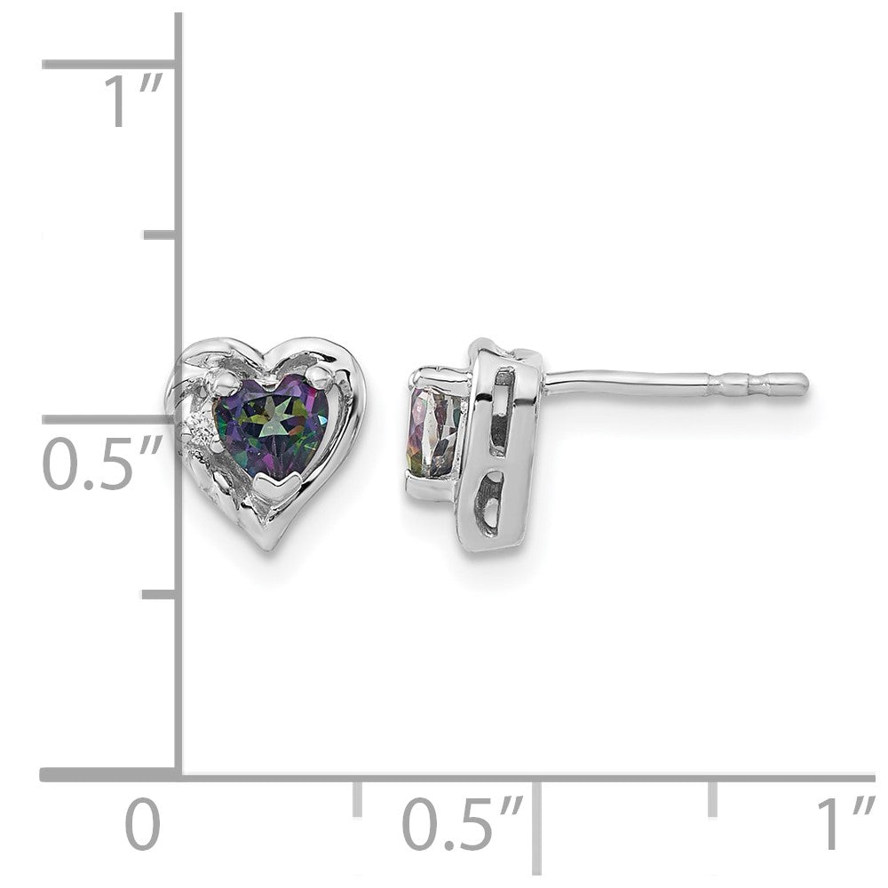 14k White Gold Mystic Fire Topaz and Real Diamond Heart Earrings