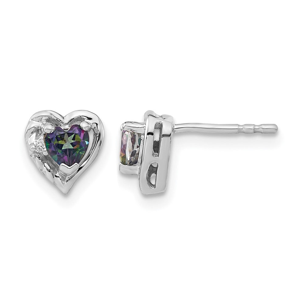 14k White Gold Mystic Fire Topaz and Real Diamond Heart Earrings