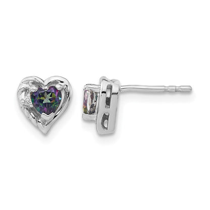 14k White Gold Mystic Fire Topaz and Real Diamond Heart Earrings