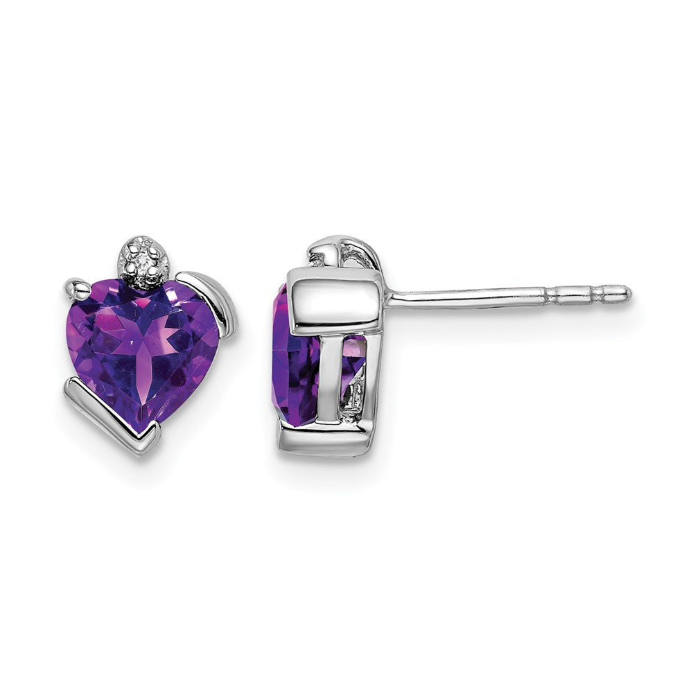 14k White Gold Amethyst and Real Diamond Heart Earrings