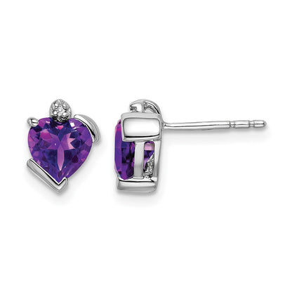 14k White Gold Amethyst and Real Diamond Heart Earrings