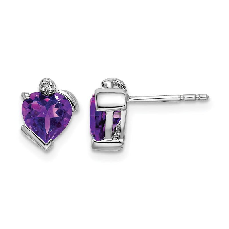 14k White Gold Amethyst and Real Diamond Heart Earrings