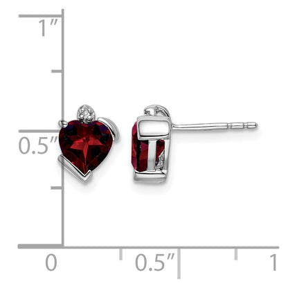 14k White Gold Garnet and Real Diamond Heart Earrings