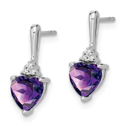 10K White Gold Amethyst And Diamond Heart Earrings