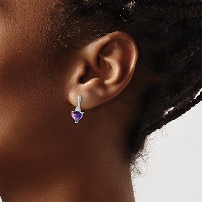 10K White Gold Amethyst And Diamond Heart Earrings