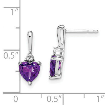 10K White Gold Amethyst And Diamond Heart Earrings
