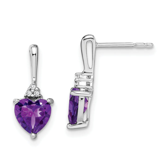 10K White Gold Amethyst And Diamond Heart Earrings