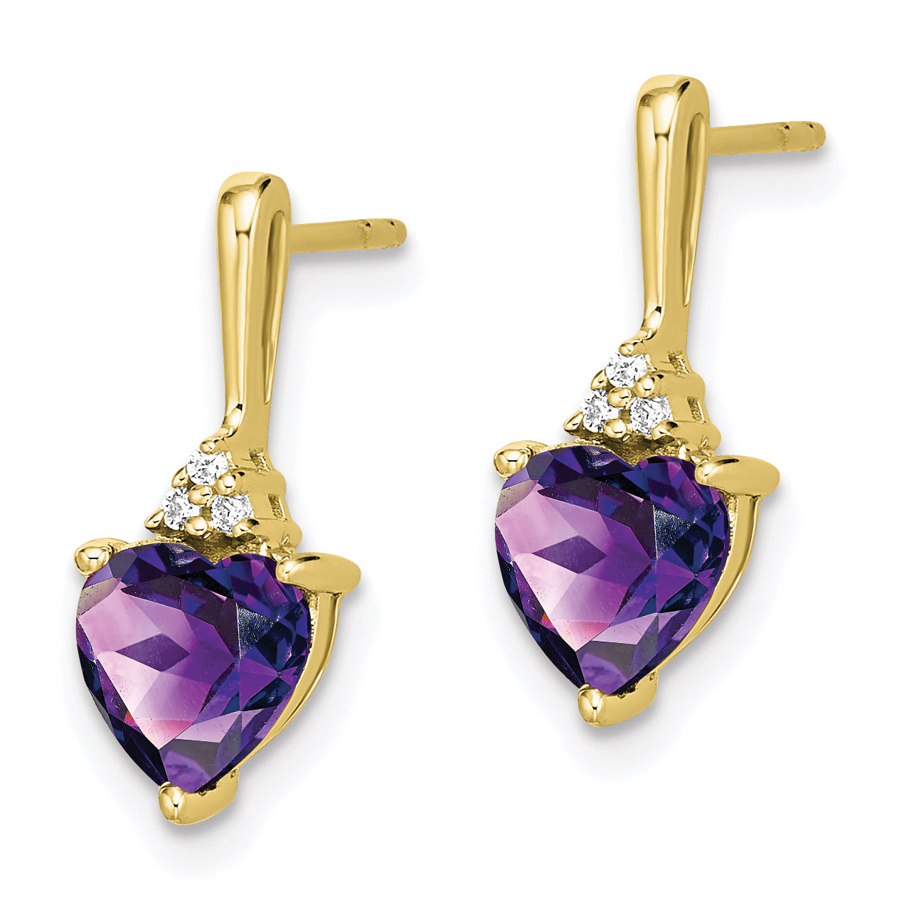 10K Yellow Gold Amethyst And Diamond Heart Earrings