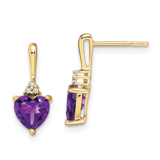 10K Yellow Gold Amethyst And Diamond Heart Earrings