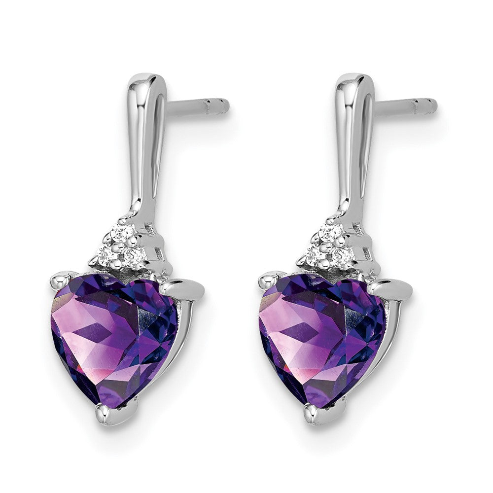 14k White Gold Amethyst and Real Diamond Heart Earrings