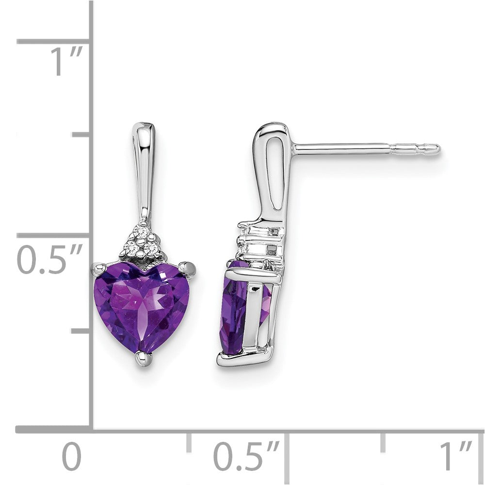 14k White Gold Amethyst and Real Diamond Heart Earrings