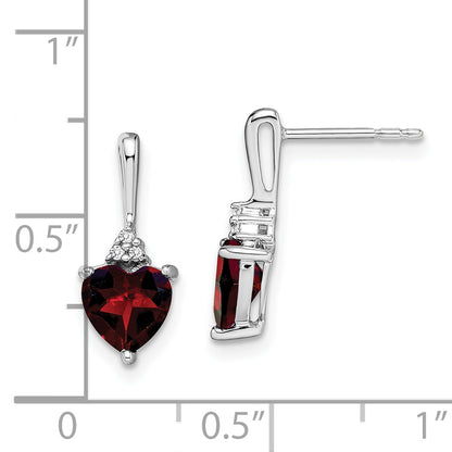 10K White Gold Garnet And Diamond Heart Earrings