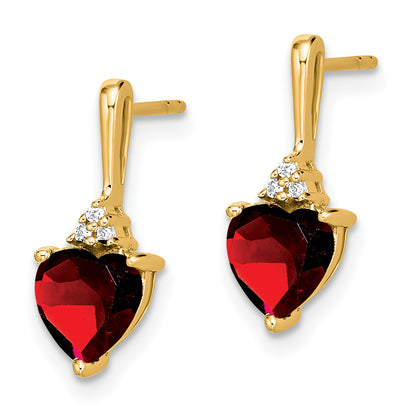 10K Yellow Gold Garnet And Diamond Heart Earrings