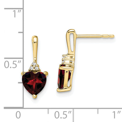 10K Yellow Gold Garnet And Diamond Heart Earrings