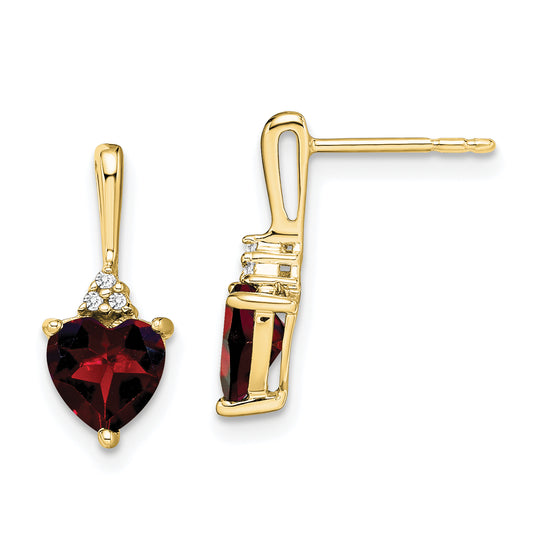 10K Yellow Gold Garnet And Diamond Heart Earrings