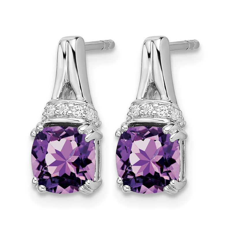 14k White Gold Amethyst and Real Diamond Earrings