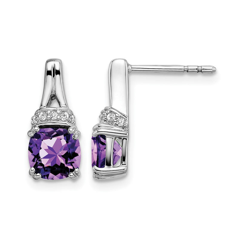 14k White Gold Amethyst and Real Diamond Earrings