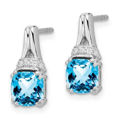 10K White Gold Blue Topaz And Diamond Earrings