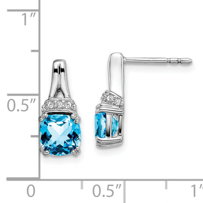 10K White Gold Blue Topaz And Diamond Earrings