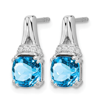 14k White Gold Blue Topaz and Real Diamond Earrings