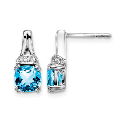 14k White Gold Blue Topaz and Real Diamond Earrings
