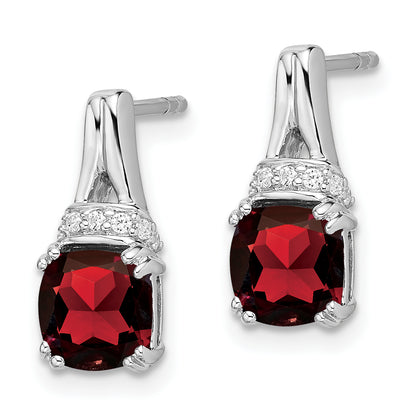 10K White Gold Garnet And Diamond Earrings