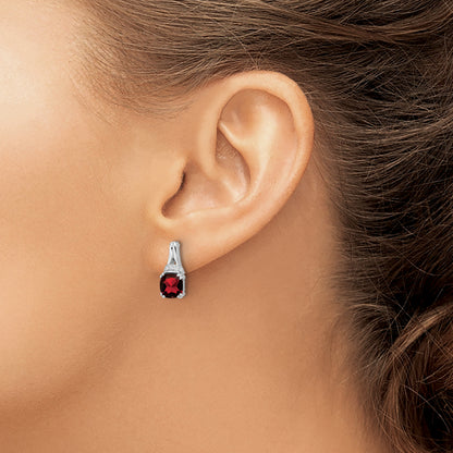 10K White Gold Garnet And Diamond Earrings