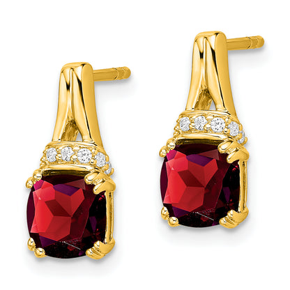 10K Yellow Gold Garnet And Diamond Earrings
