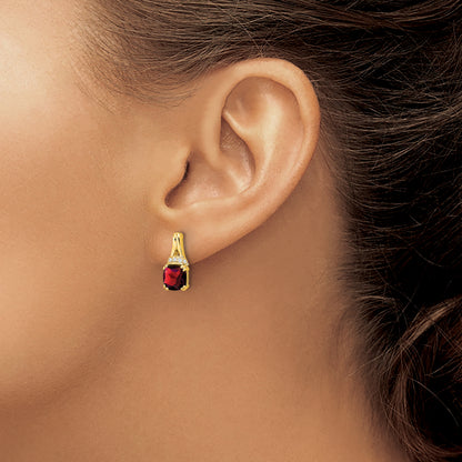 10K Yellow Gold Garnet And Diamond Earrings