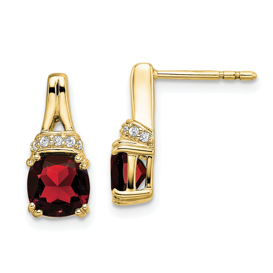 10K Yellow Gold Garnet And Diamond Earrings