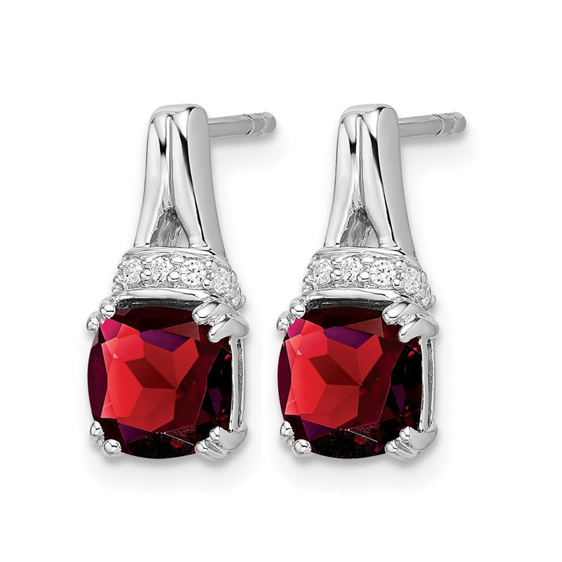 14k White Gold Garnet and Real Diamond Earrings