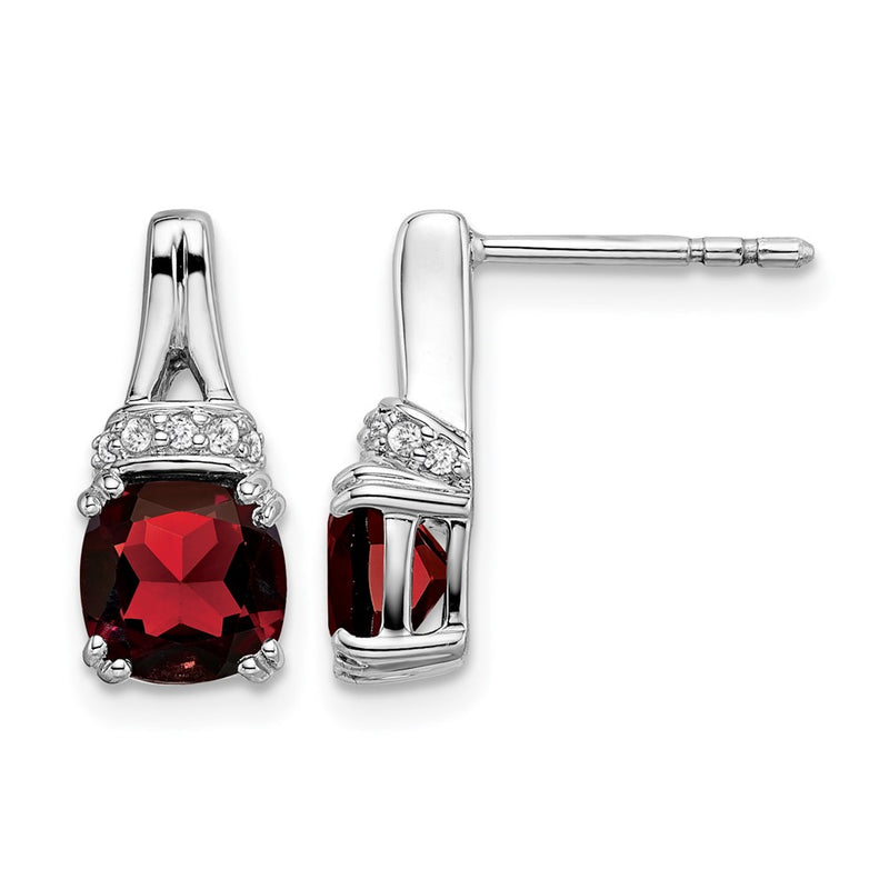 14k White Gold Garnet and Real Diamond Earrings