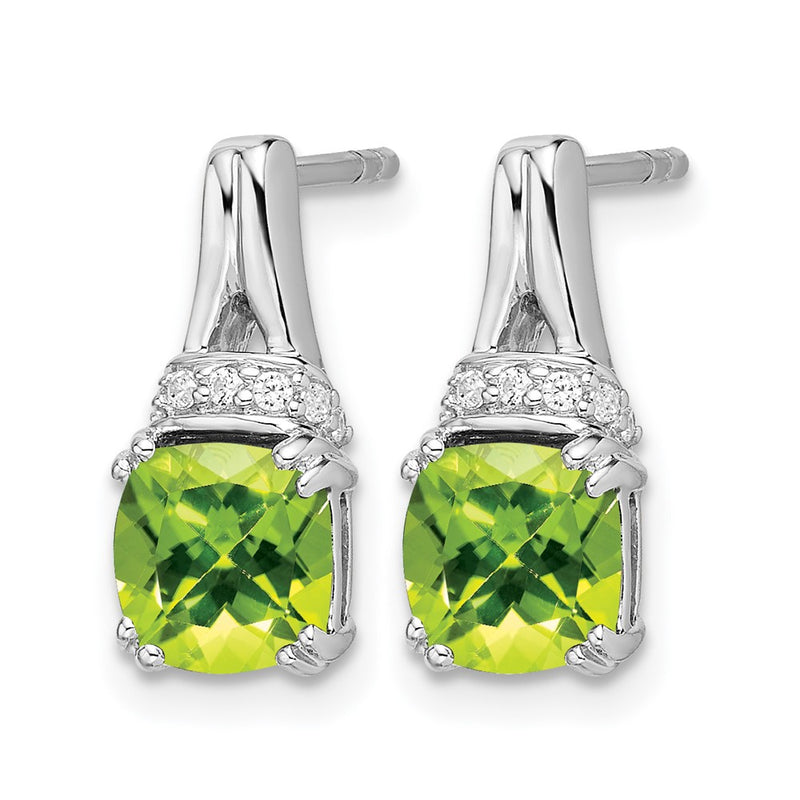 14k White Gold Peridot and Real Diamond Earrings