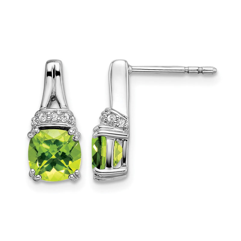 14k White Gold Peridot and Real Diamond Earrings