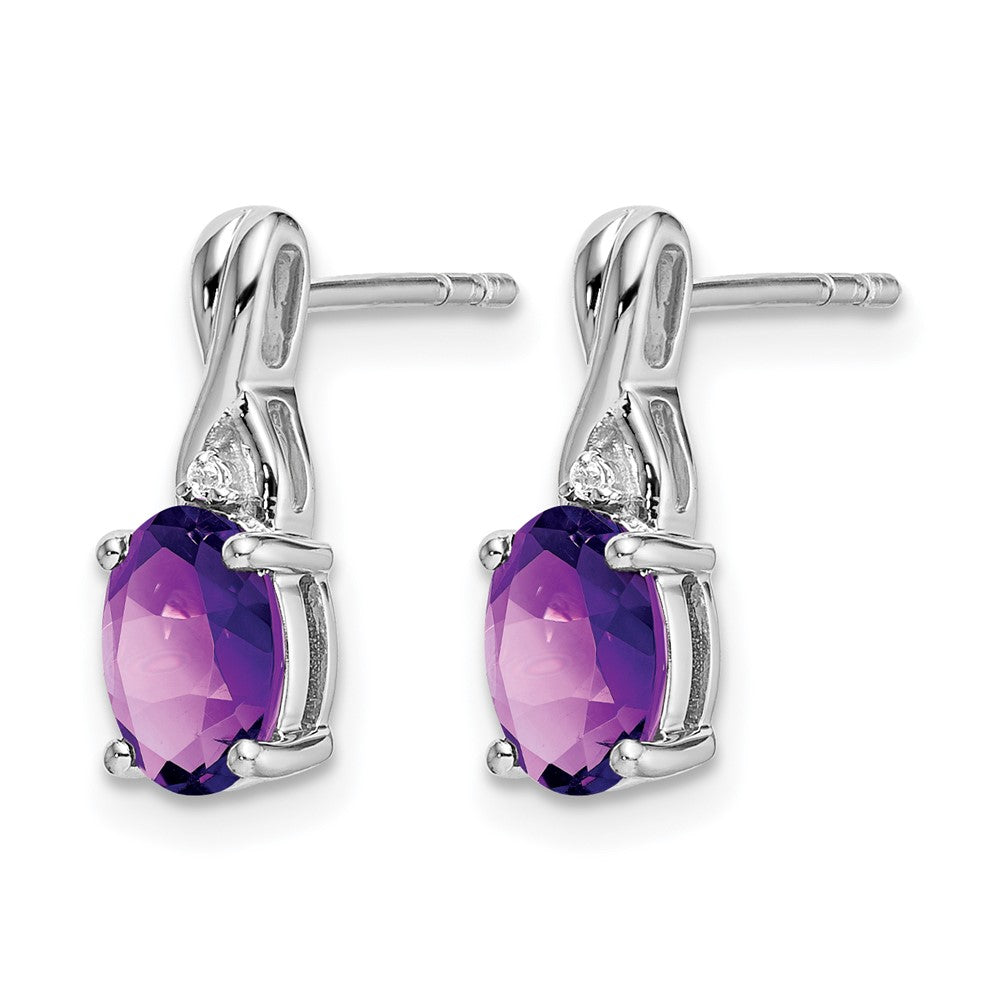 14k White Gold Oval Amethyst and Real Diamond Earrings