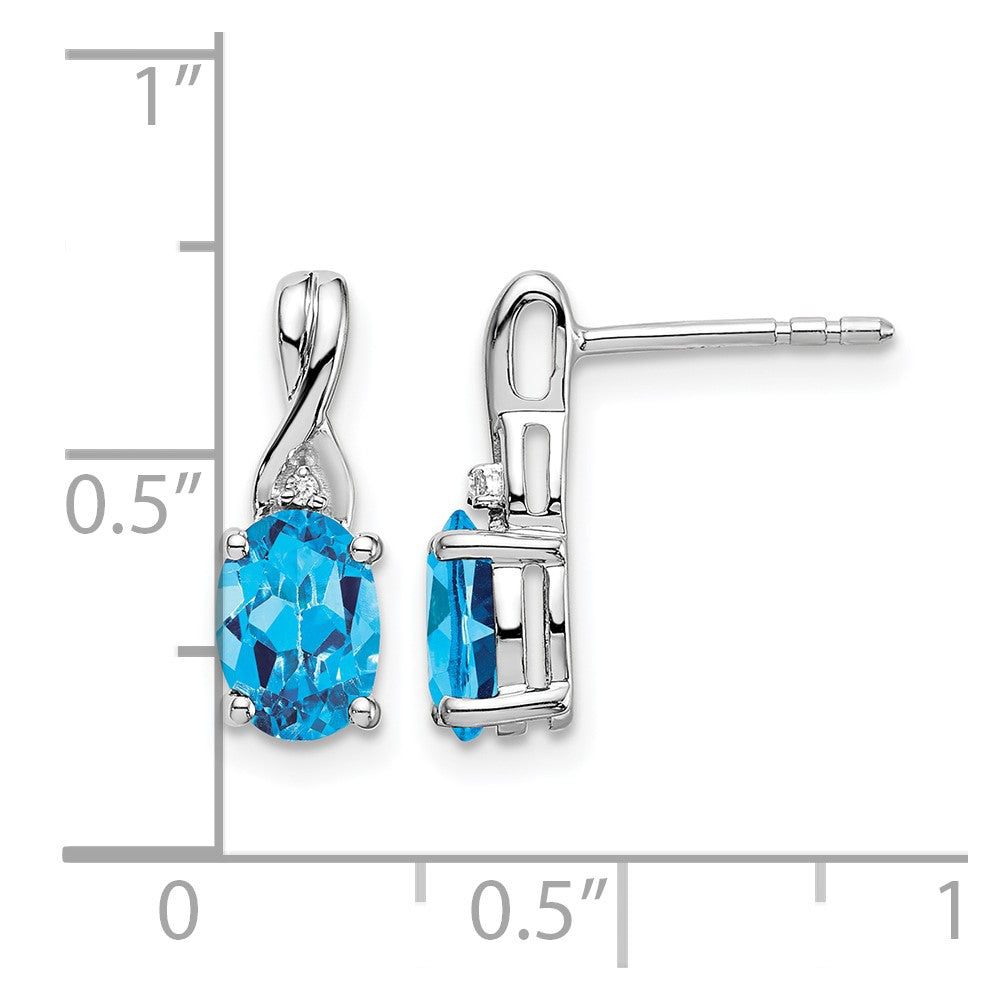 14k White Gold Oval Blue Topaz and Real Diamond Earrings