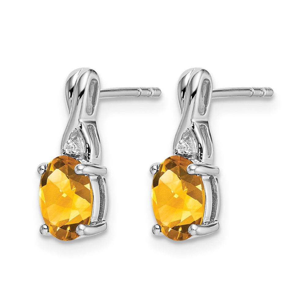 14k White Gold Oval Citrine and Real Diamond Earrings
