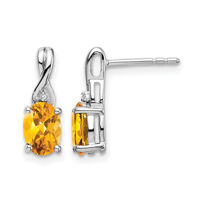 14k White Gold Oval Citrine and Real Diamond Earrings