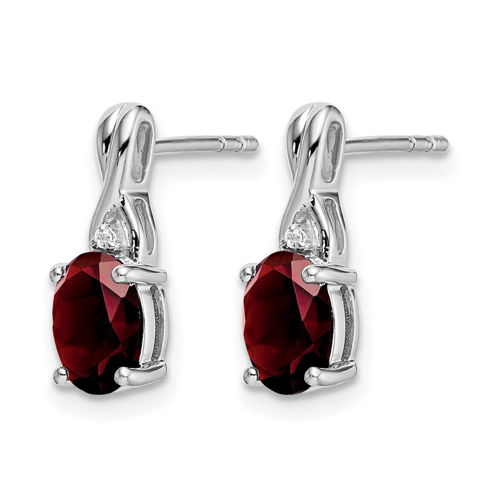 14k White Gold Oval Garnet and Real Diamond Earrings