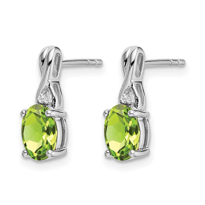 14k White Gold Oval Peridot and Real Diamond Earrings