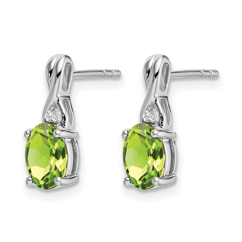 14k White Gold Oval Peridot and Real Diamond Earrings