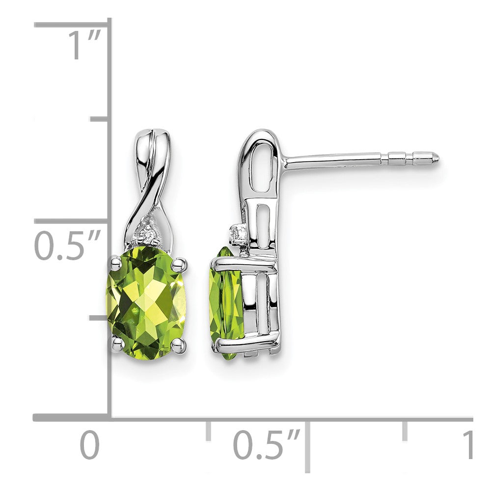 14k White Gold Oval Peridot and Real Diamond Earrings