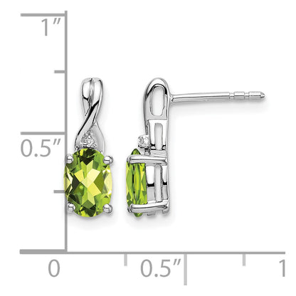 14k White Gold Oval Peridot and Real Diamond Earrings