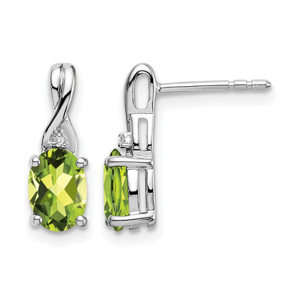14k White Gold Oval Peridot and Real Diamond Earrings
