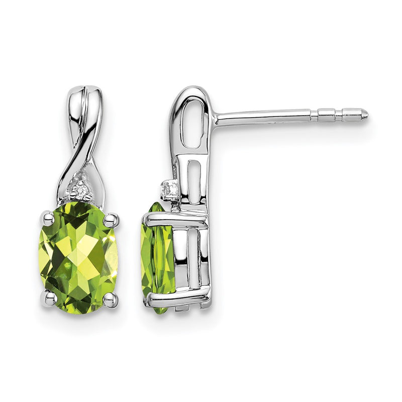 14k White Gold Oval Peridot and Real Diamond Earrings