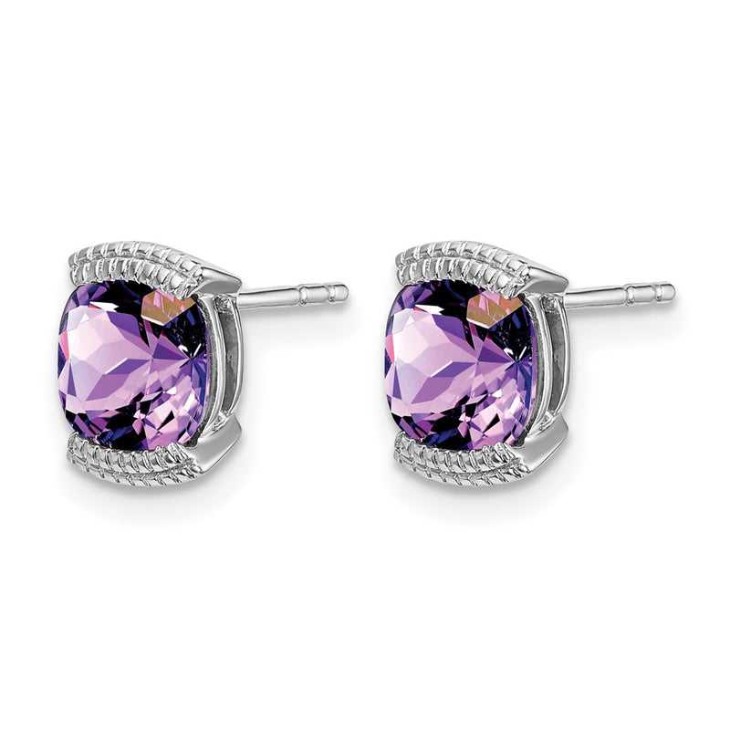 Solid 14k White Gold Simulated Amethyst Post Earrings