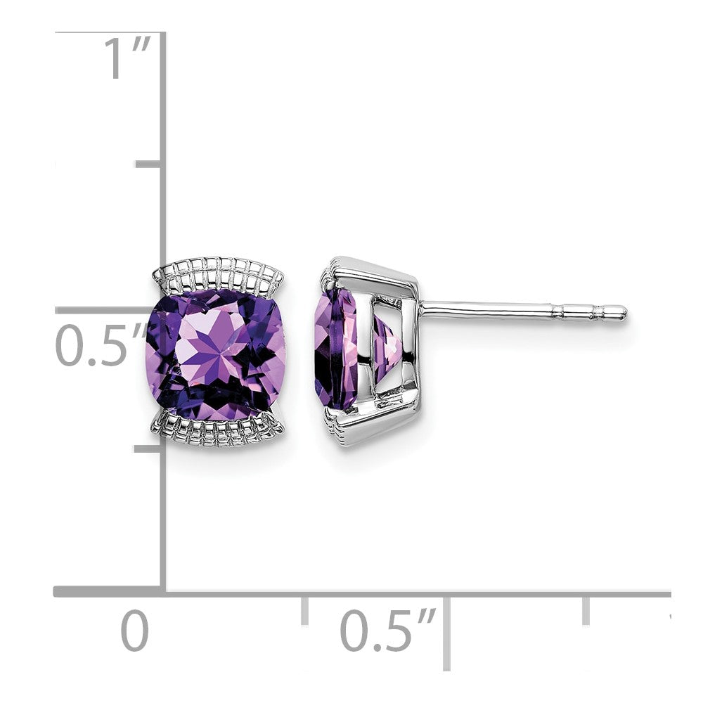 Solid 14k White Gold Simulated Amethyst Post Earrings