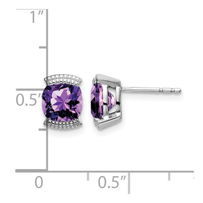 Solid 14k White Gold Simulated Amethyst Post Earrings